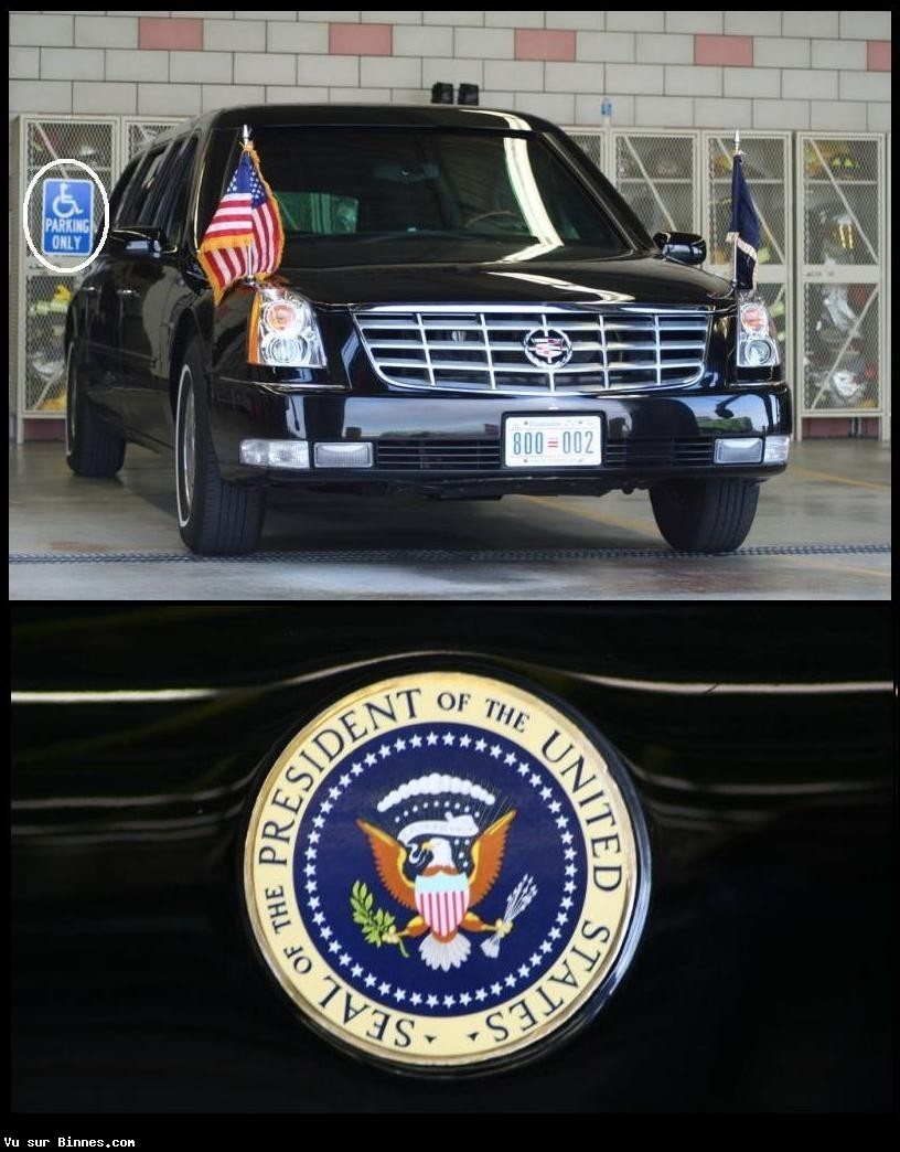 Le president des Etats Unis parquant la voiture officielle sur une place reservee pour personnes handicapees... Vraie photo scandaleuse ou image truquee ?